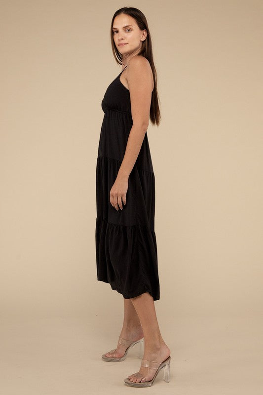 Woven Sweetheart Tiered Cami Midi Dress