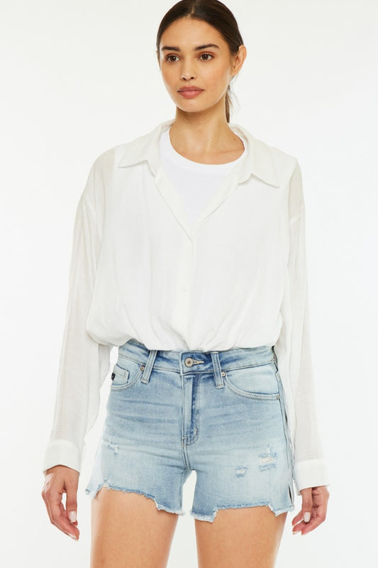KanCan High Rise Side Slit Denim Shorts