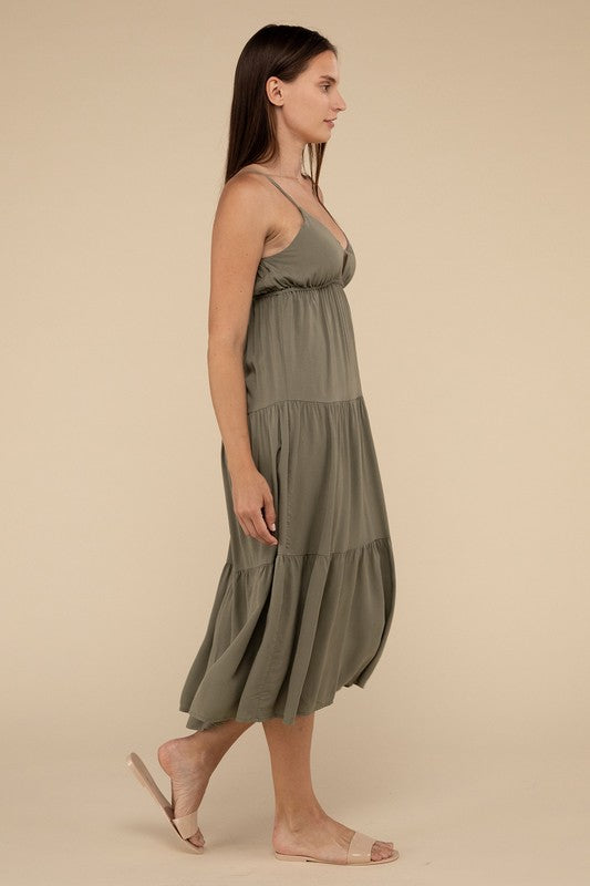 Woven Sweetheart Tiered Cami Midi Dress