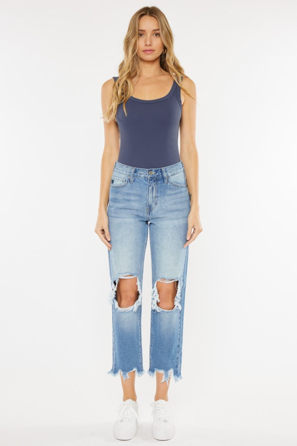 KanCan High Waist Chewed Up Straight Mom Jeans