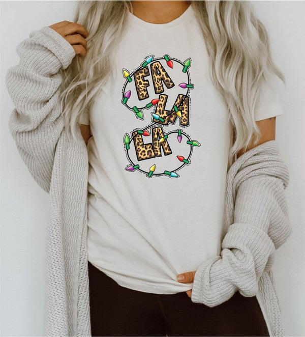 Fa La La Leopard Christmas Lights Tee