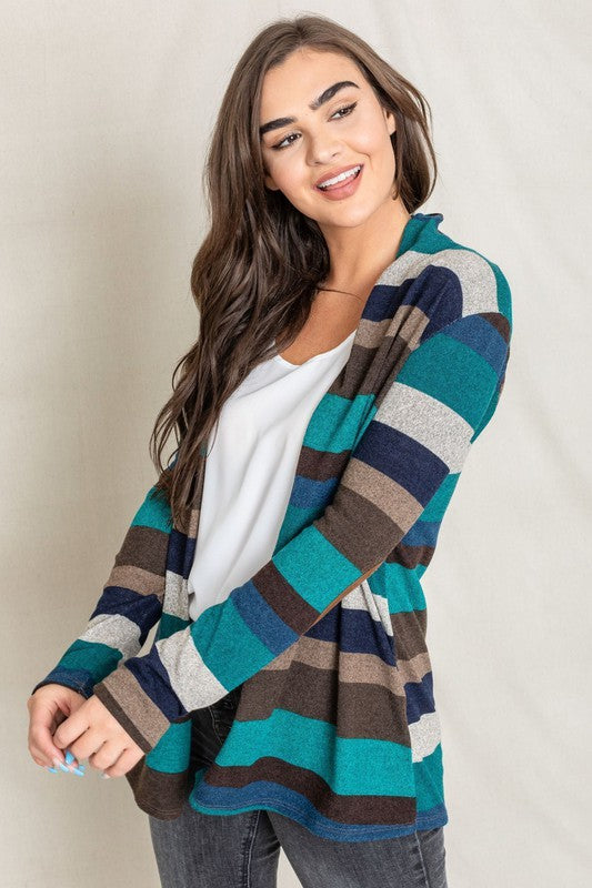 Stripe Elbow Patch Cardigan-Plus