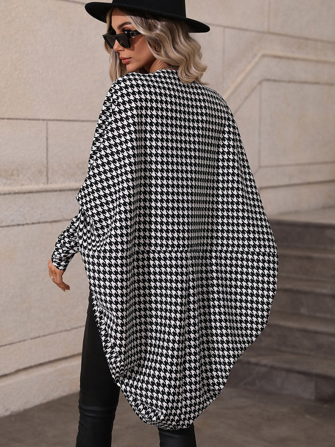 Houndstooth Batwing Sleeve Cardigan