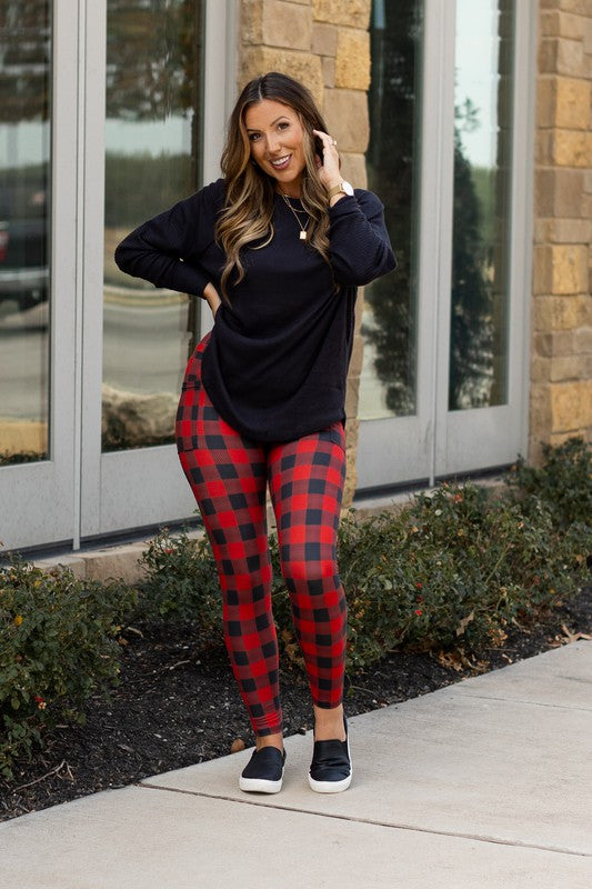 Red Black Plaid Leggings The Chic Shak Boutique