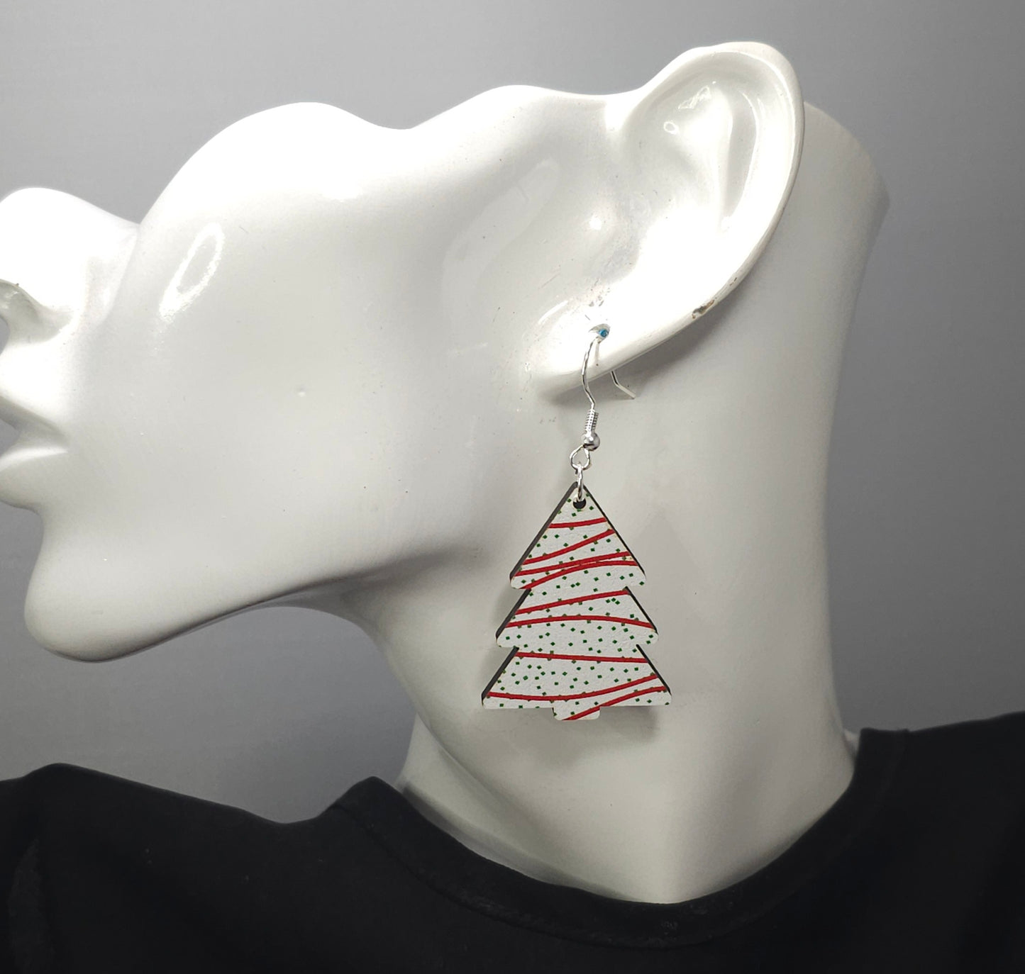 Snack Cake Christmas Tree Wood Earrings