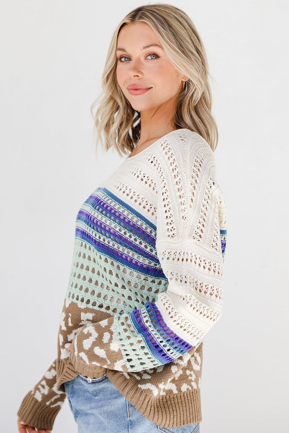 Leopard Striped Crochet Knit Top