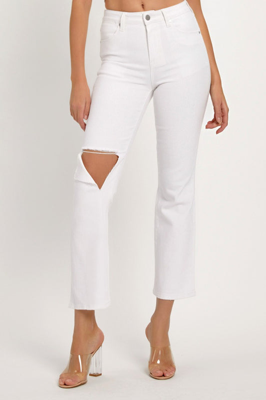 RISEN  Distressed Cropped Straight Jeans