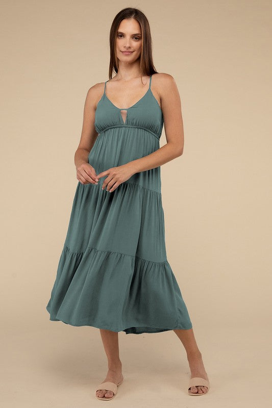 Woven Sweetheart Tiered Cami Midi Dress