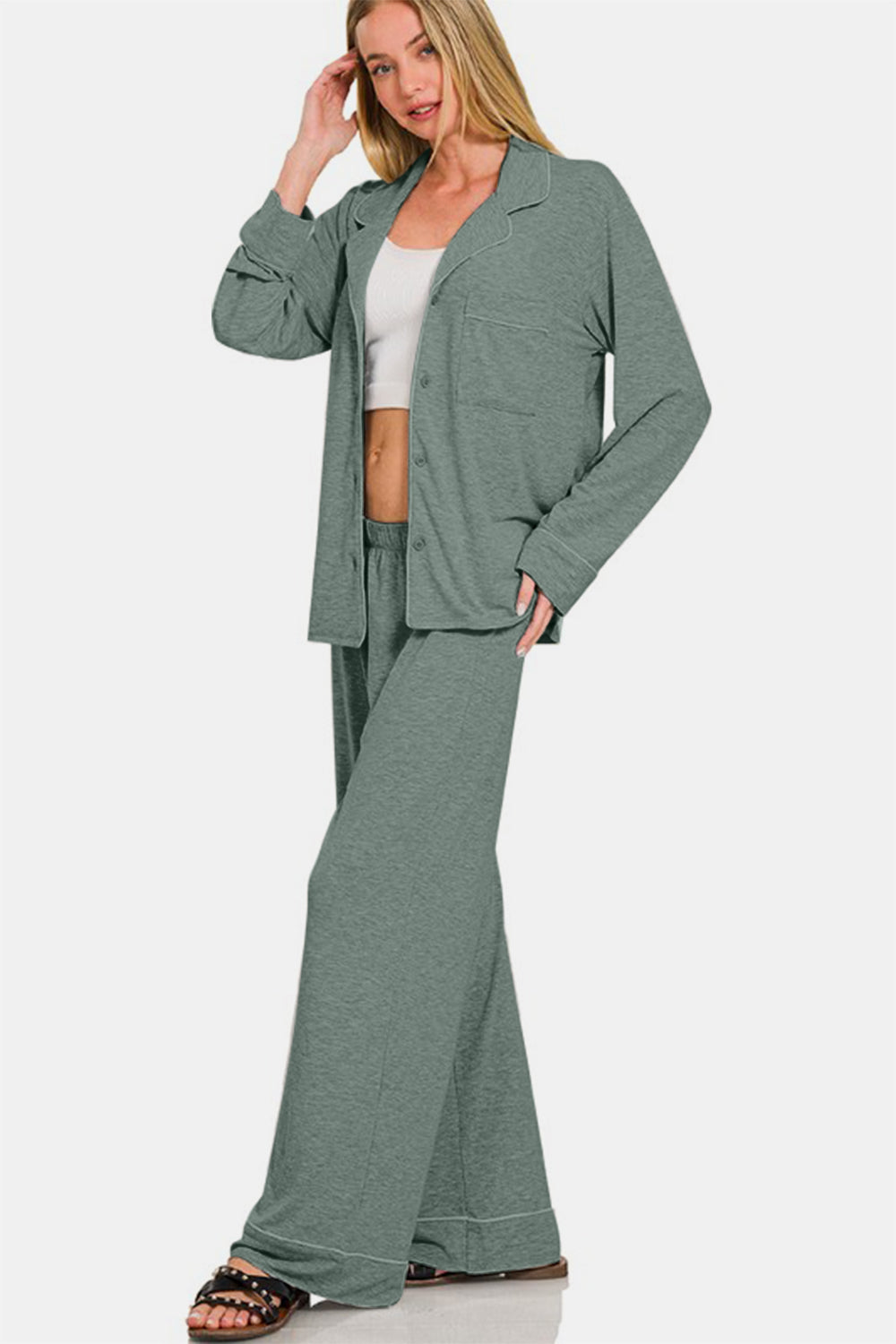 Zenana Long Sleeve Top and Pants Lounge Set