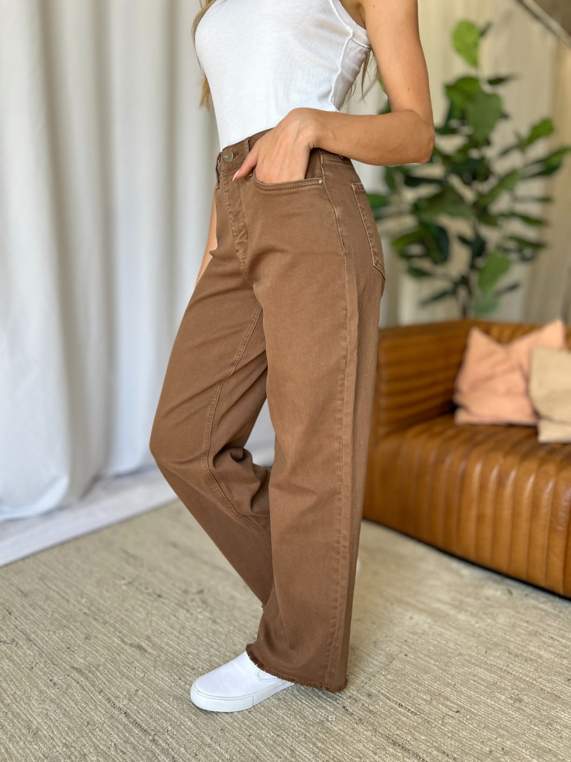 RFM High Rise Garment Dyed Wide Leg Jeans