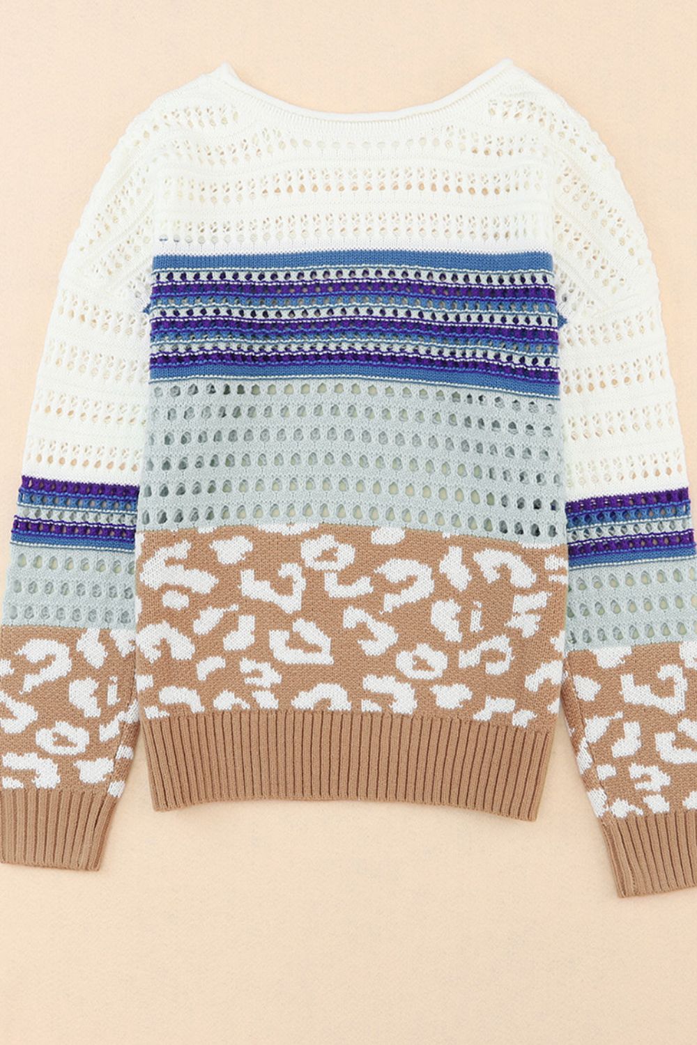 Leopard Striped Crochet Knit Top