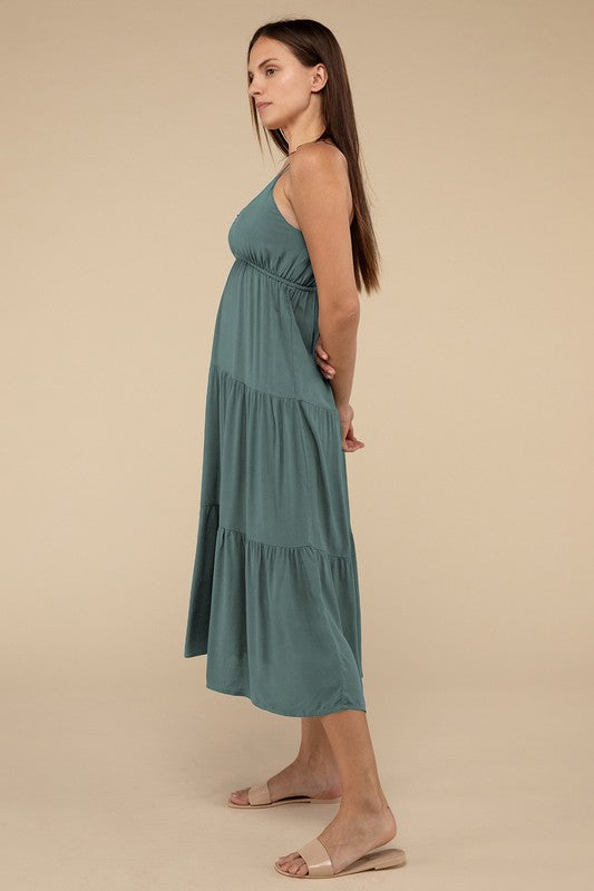 Woven Sweetheart Tiered Cami Midi Dress