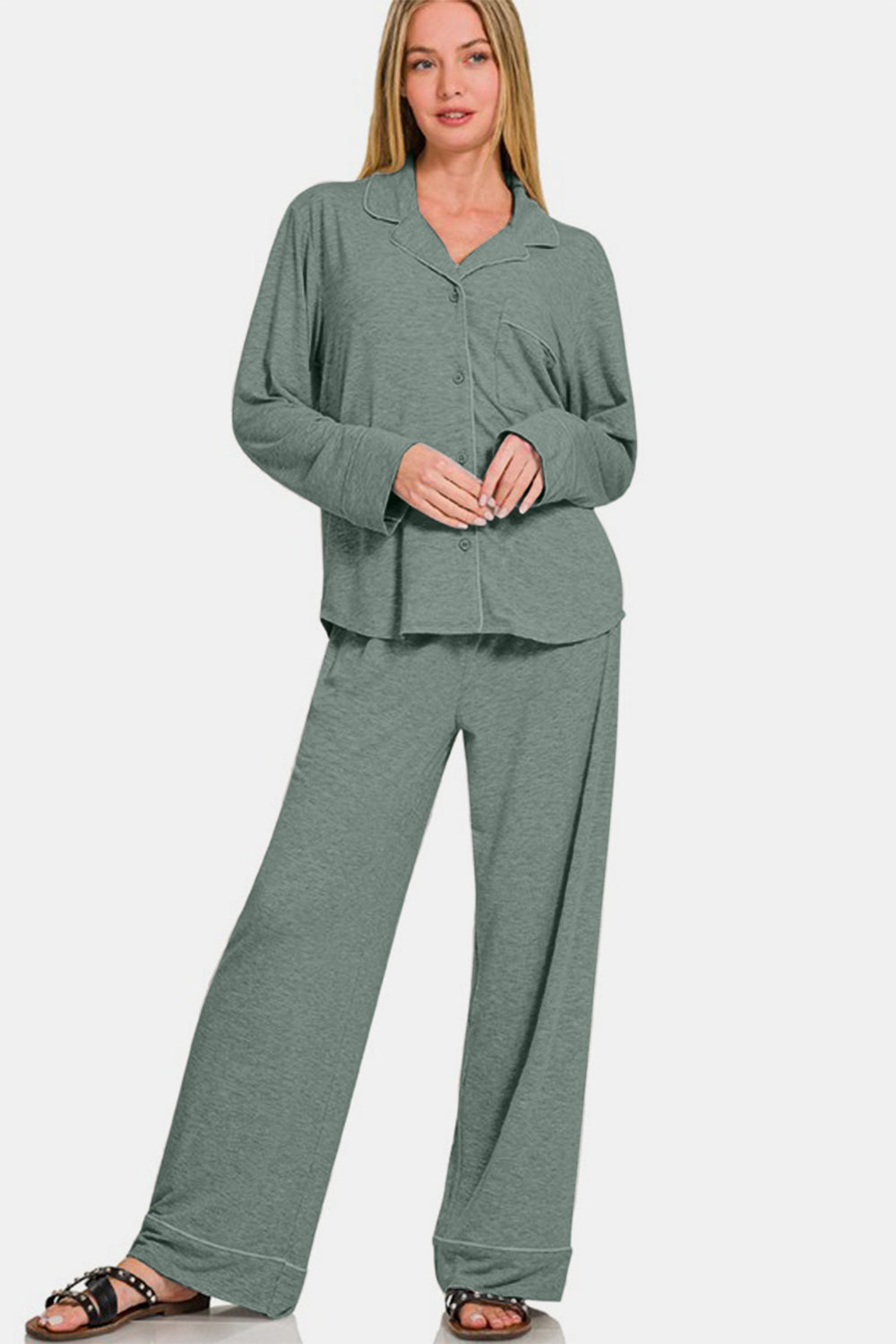 Zenana Long Sleeve Top and Pants Lounge Set