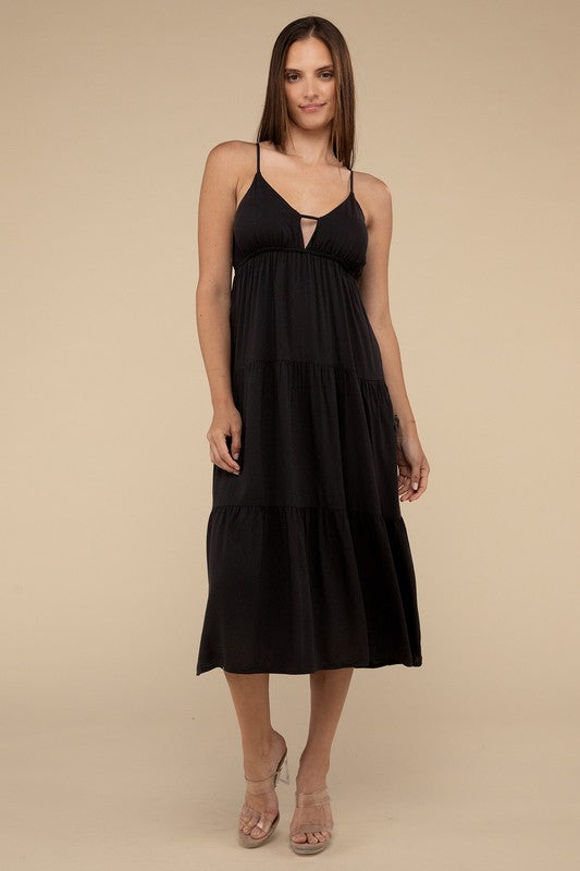 Woven Sweetheart Tiered Cami Midi Dress