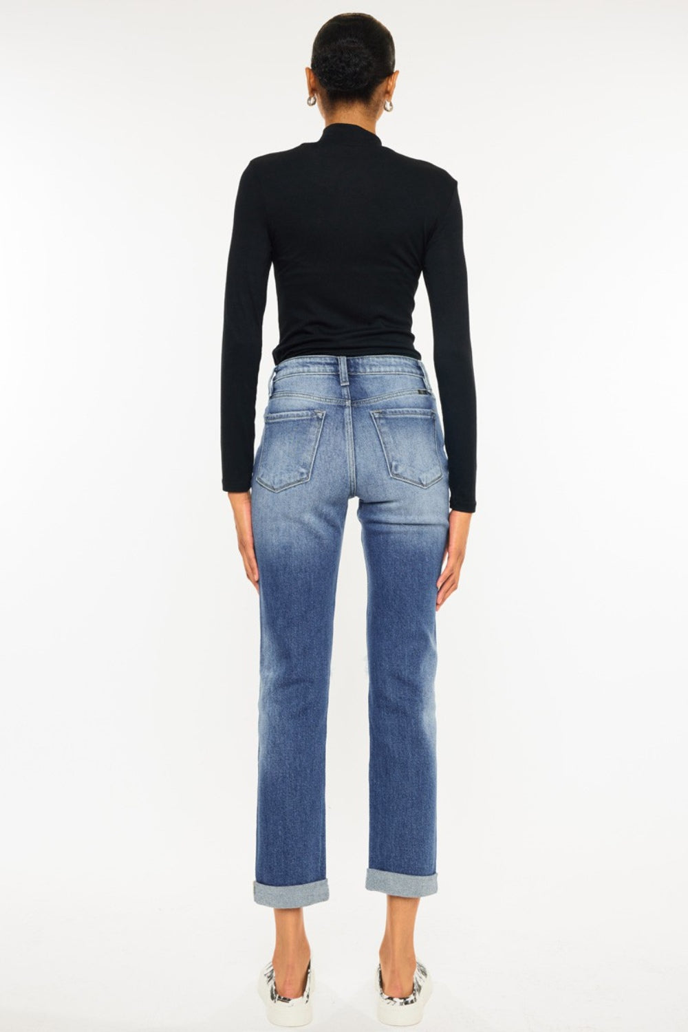 KanCan High Waist Distressed Hem Detail Cropped Straight Jeans