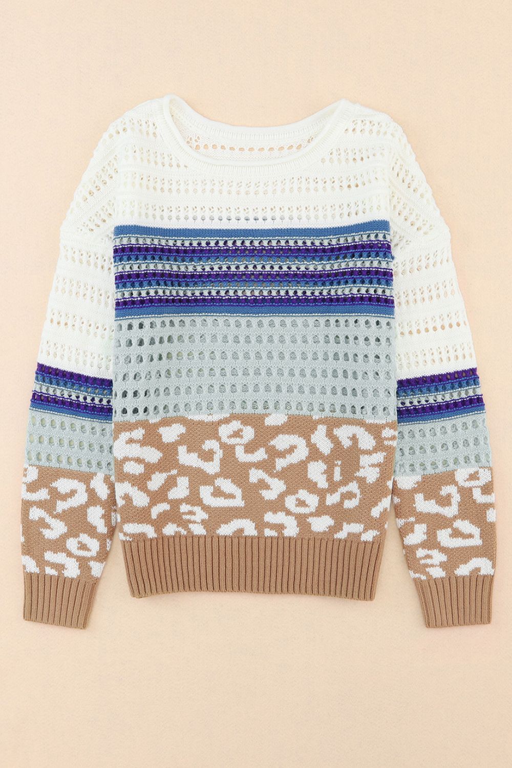 Leopard Striped Crochet Knit Top