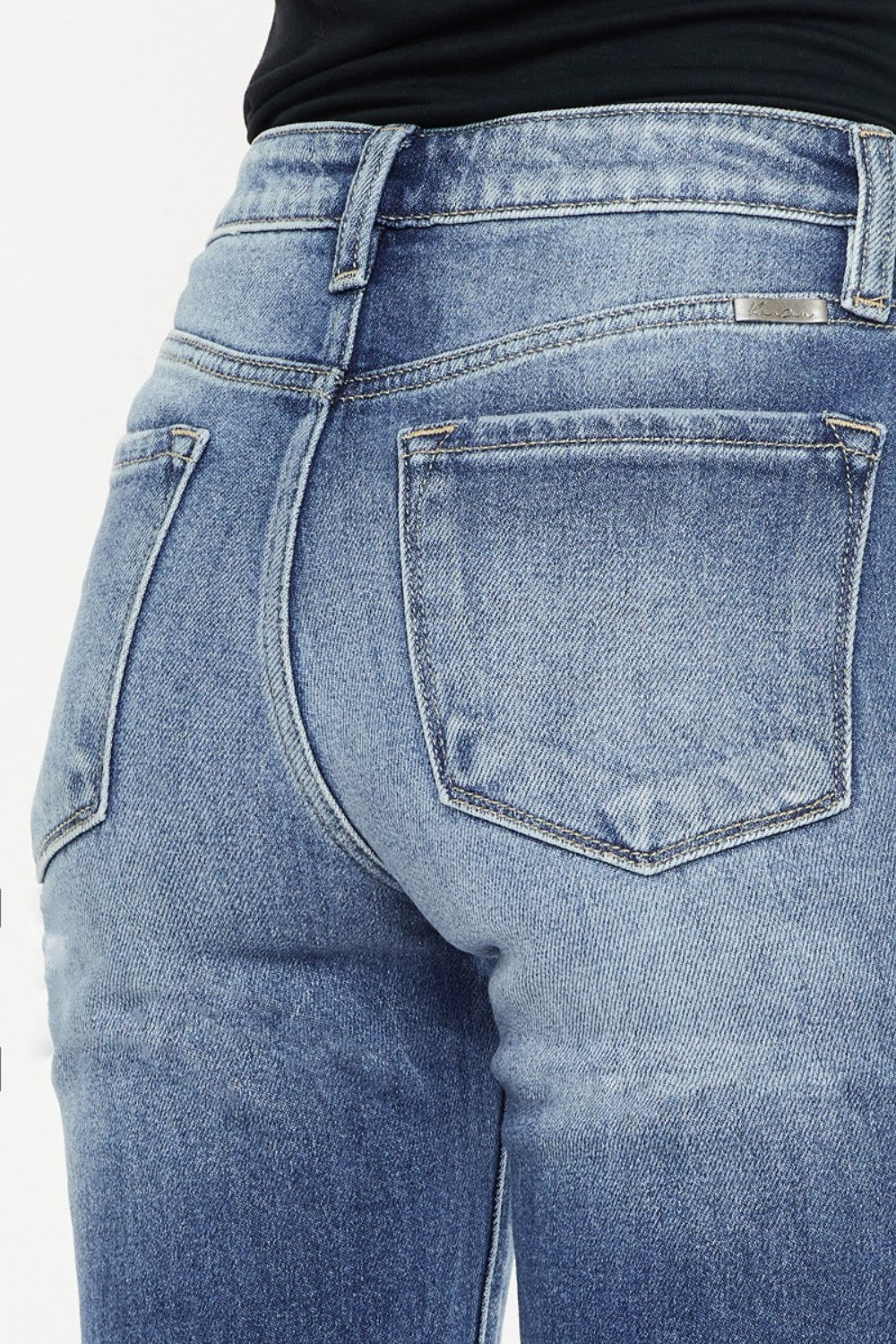 KanCan High Waist Distressed Hem Detail Cropped Straight Jeans