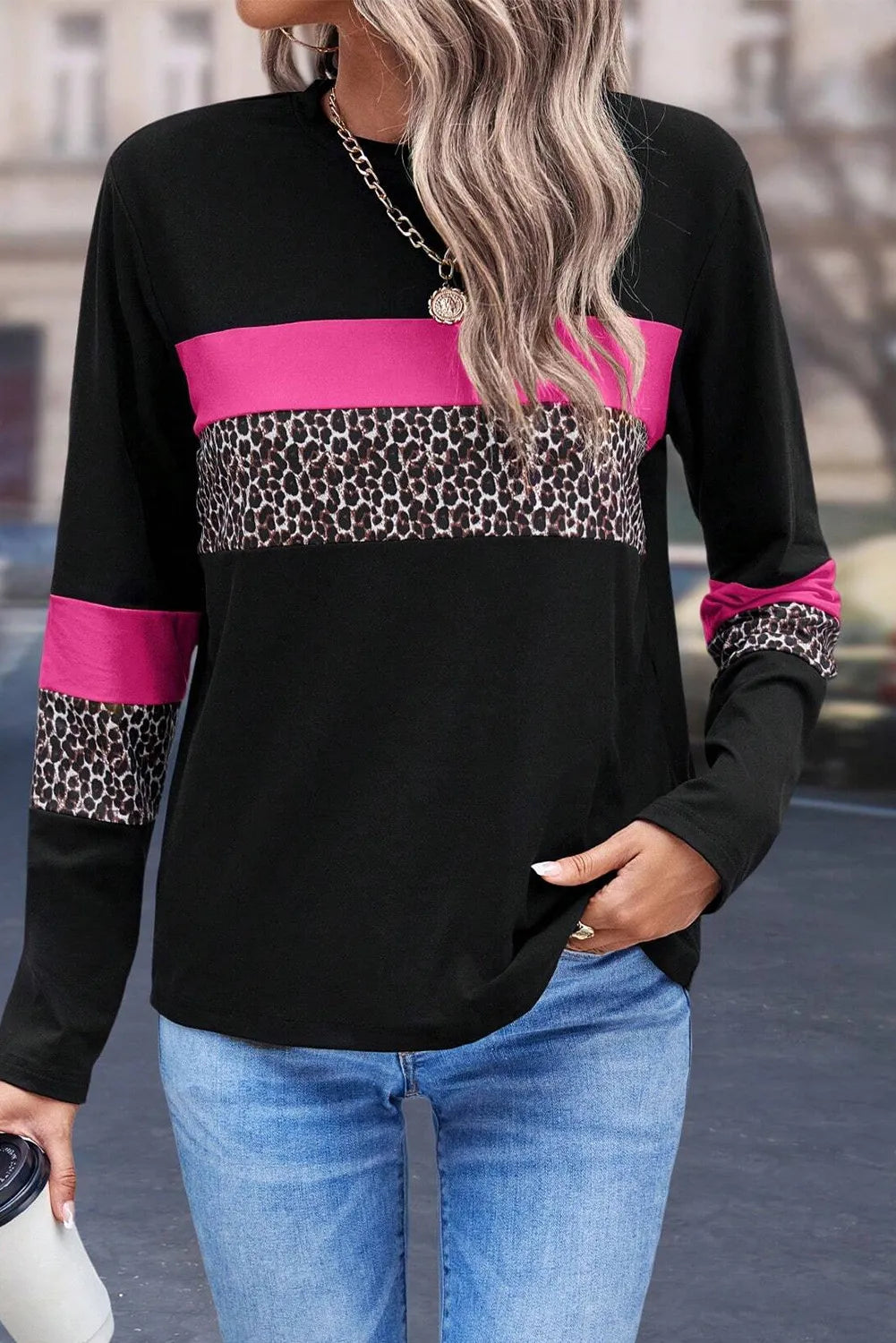 Leopard Round Neck Long Sleeve Tee