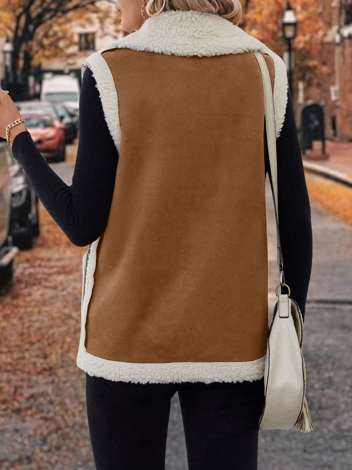 Contrast Open Front Sherpa Vest