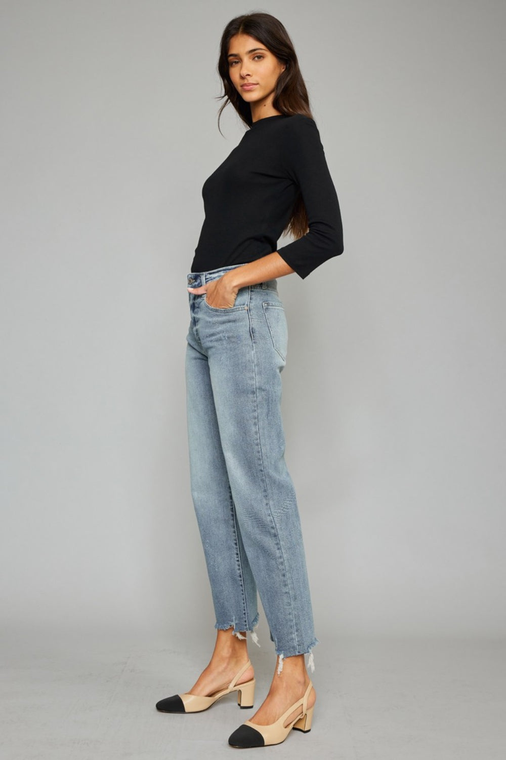 KanCan High Waist Raw Hem Cropped Wide Leg Jeans