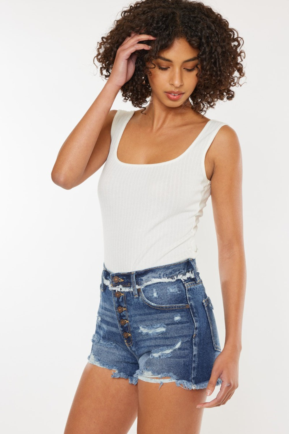 KanCan Distressed Button Fly Denim Shorts