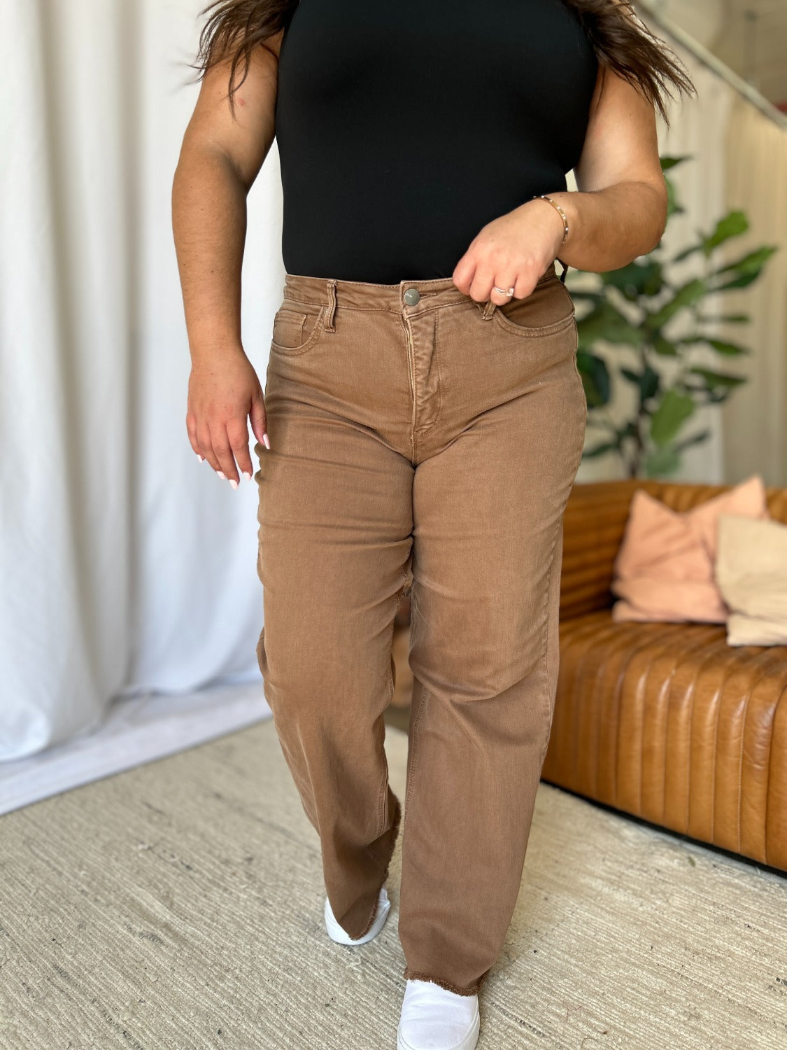 RFM High Rise Garment Dyed Wide Leg Jeans