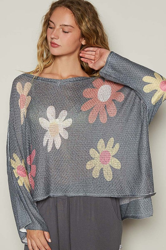 POL Flower Long Sleeve Knit Top