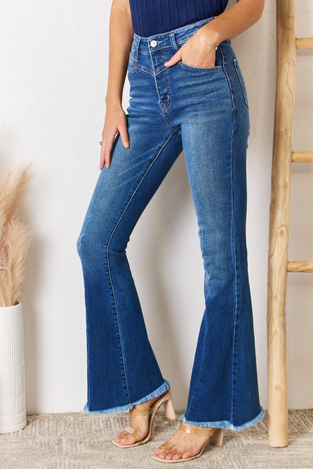 KanCan High Rise Raw Hem Flare Jeans