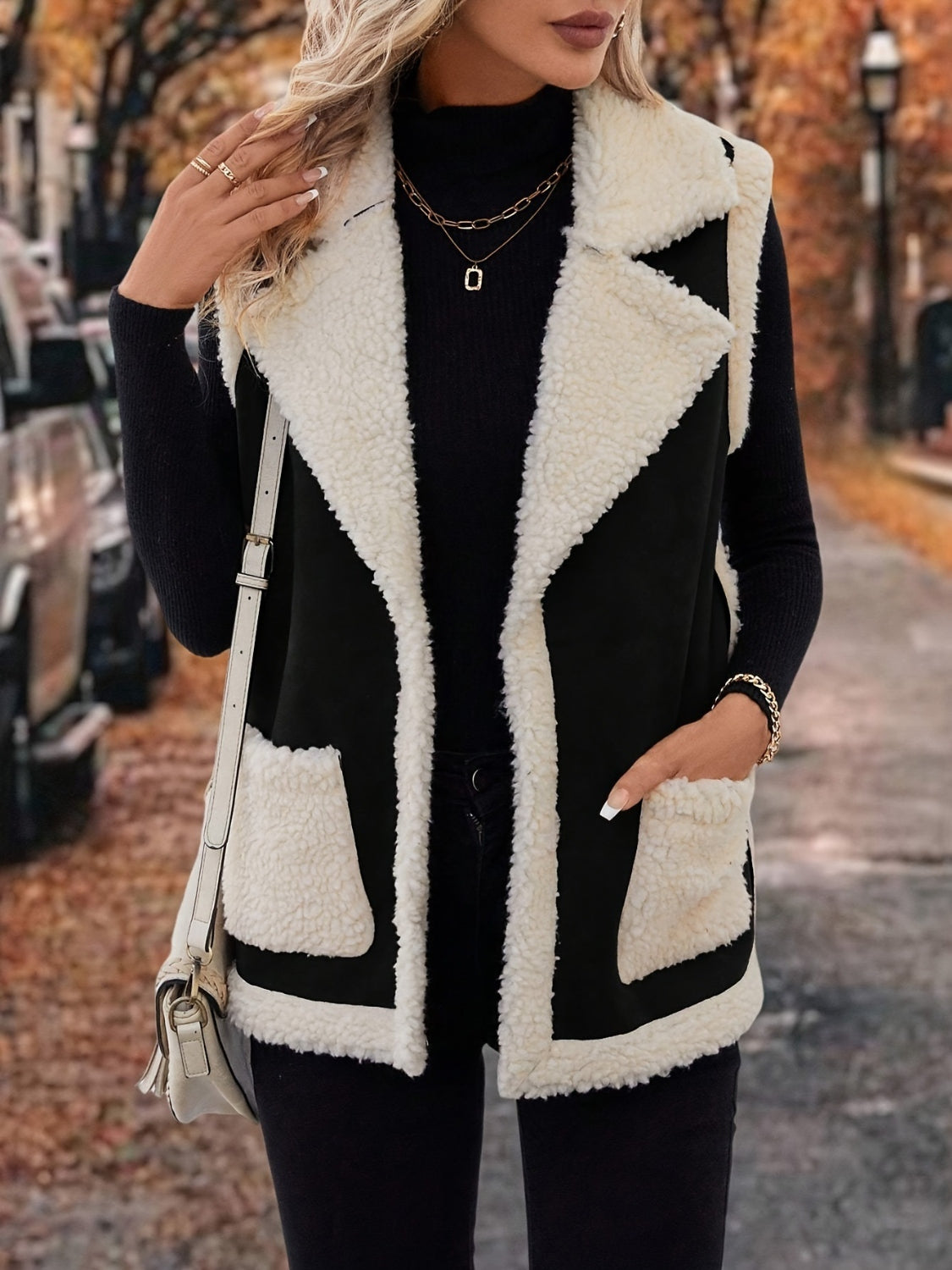 Contrast Open Front Sherpa Vest