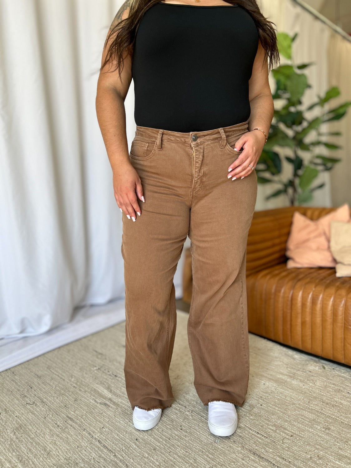RFM High Rise Garment Dyed Wide Leg Jeans