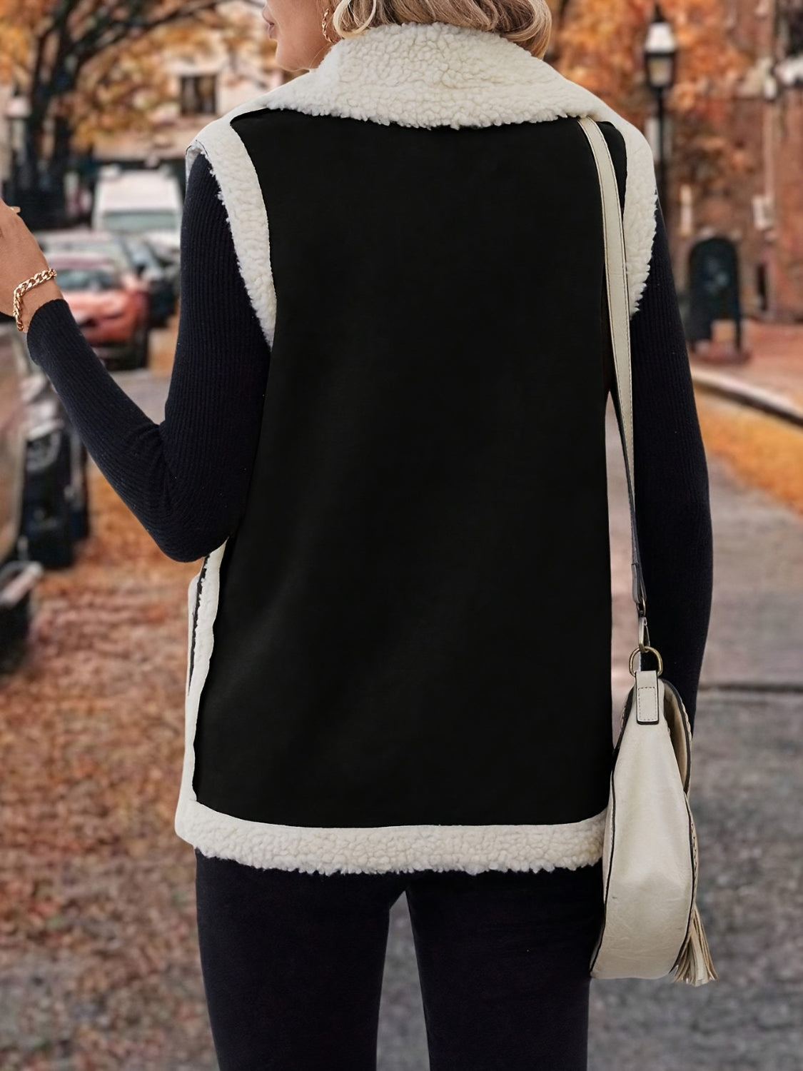 Contrast Open Front Sherpa Vest
