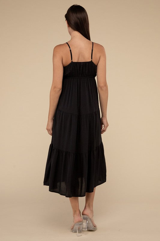 Woven Sweetheart Tiered Cami Midi Dress