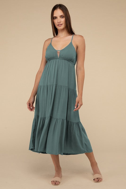 Woven Sweetheart Tiered Cami Midi Dress
