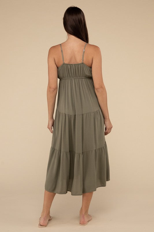 Woven Sweetheart Tiered Cami Midi Dress