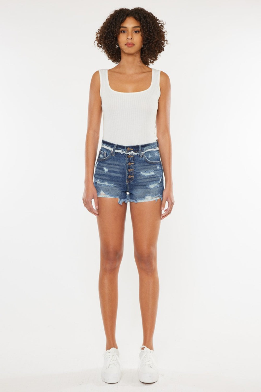 KanCan Distressed Button Fly Denim Shorts