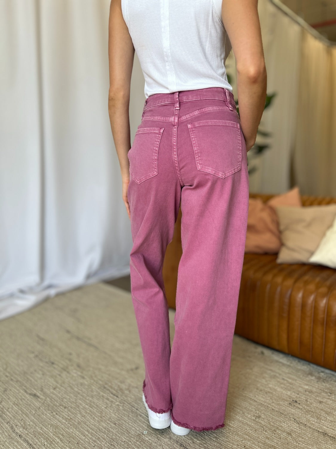 RFM High Rise Garment Dyed Wide Leg Jeans