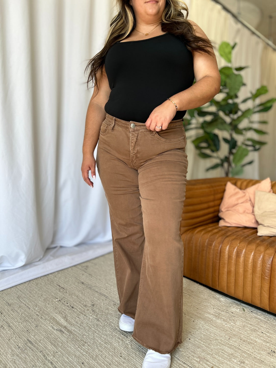 RFM High Rise Garment Dyed Wide Leg Jeans