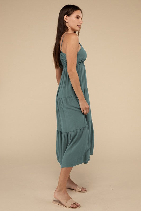 Woven Sweetheart Tiered Cami Midi Dress