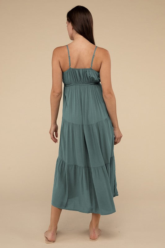 Woven Sweetheart Tiered Cami Midi Dress