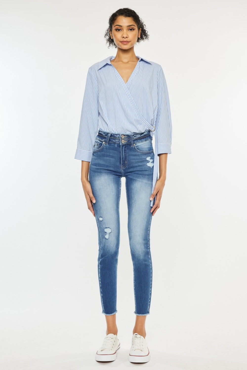 KanCan Distressed Raw Hem High Waist Jeans