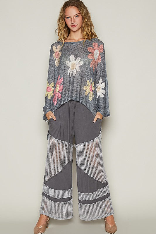 POL Flower Long Sleeve Knit Top