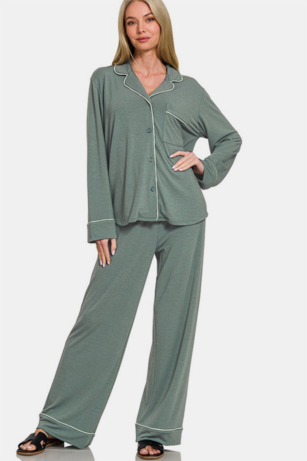 Zenana Long Sleeve Top and Pants Lounge Set