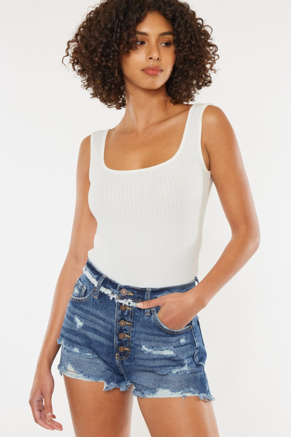KanCan Distressed Button Fly Denim Shorts