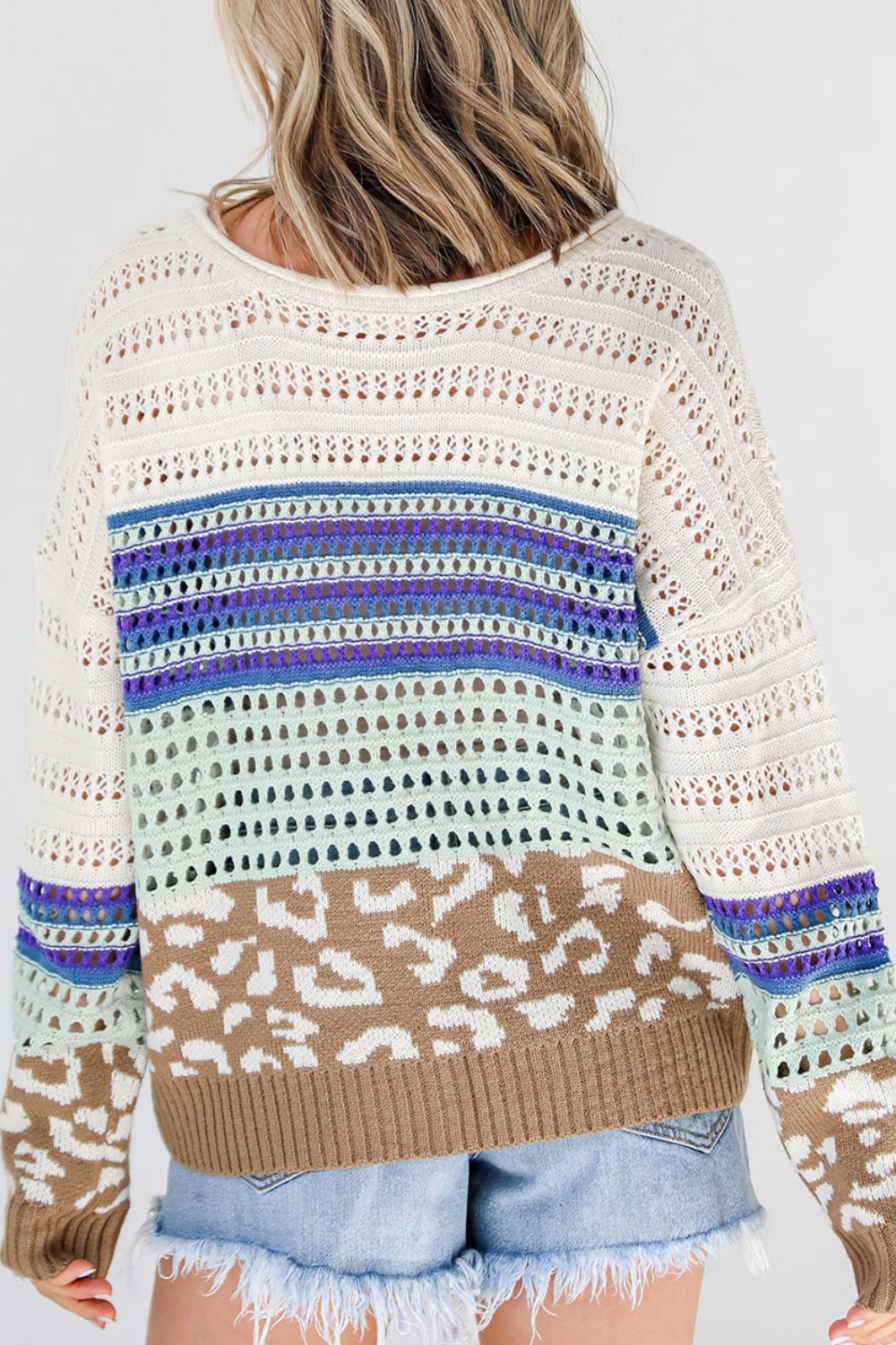 Leopard Striped Crochet Knit Top