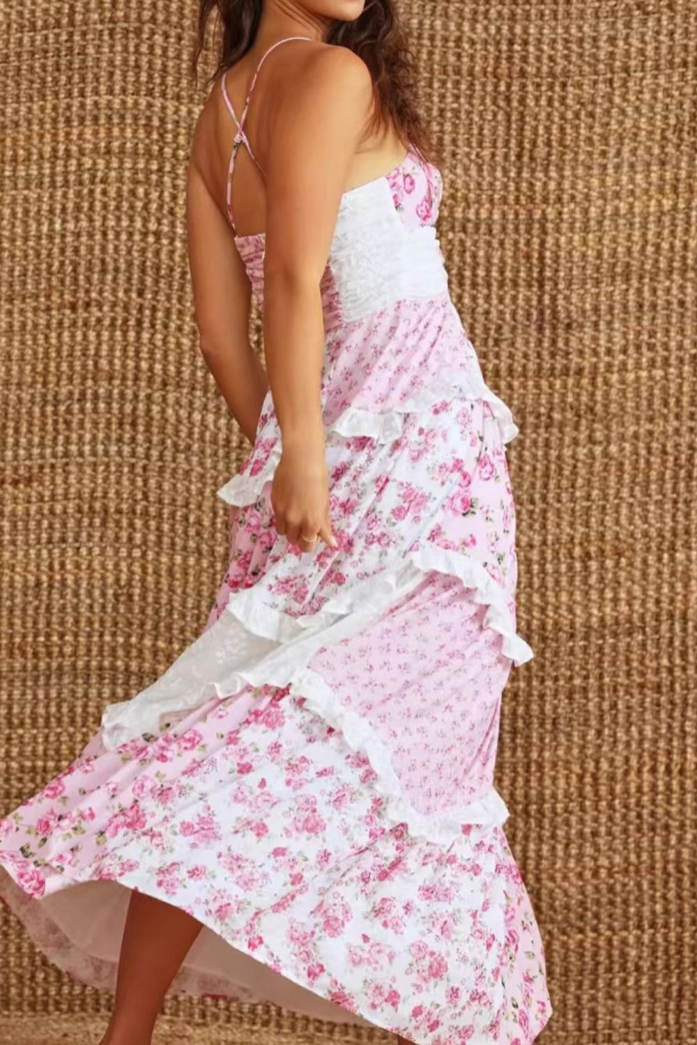 Floral Lace Trim Cami/Maxi Dress-BLUSH PINK-MEDIUM
