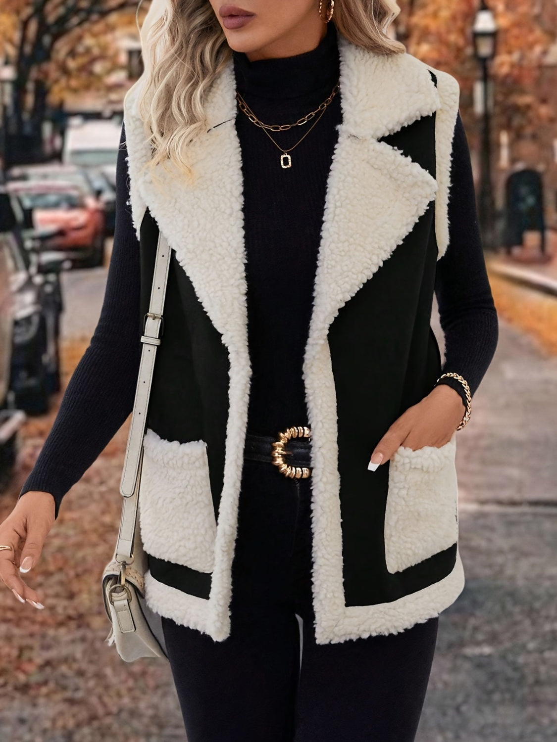 Contrast Open Front Sherpa Vest