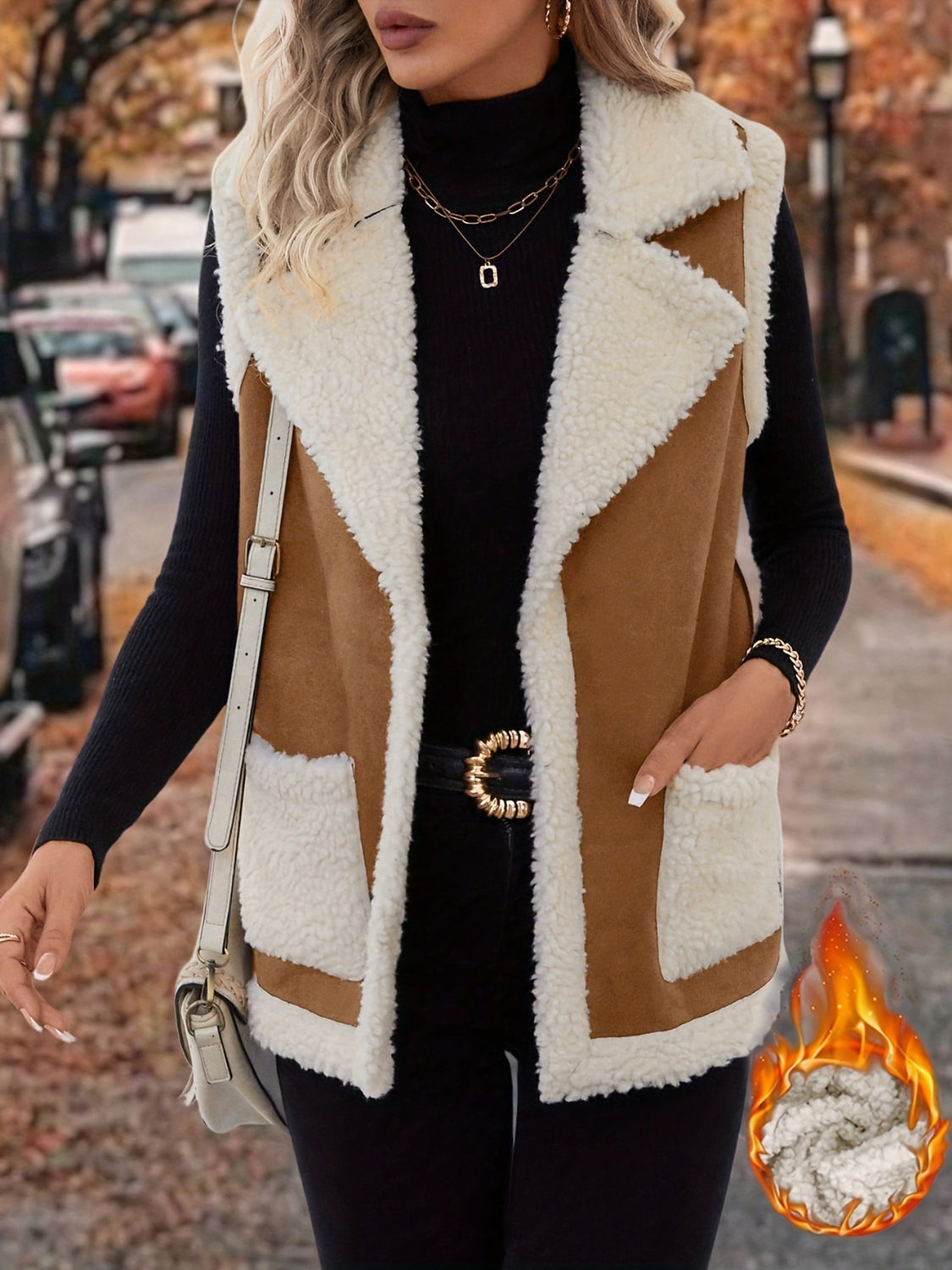 Contrast Open Front Sherpa Vest