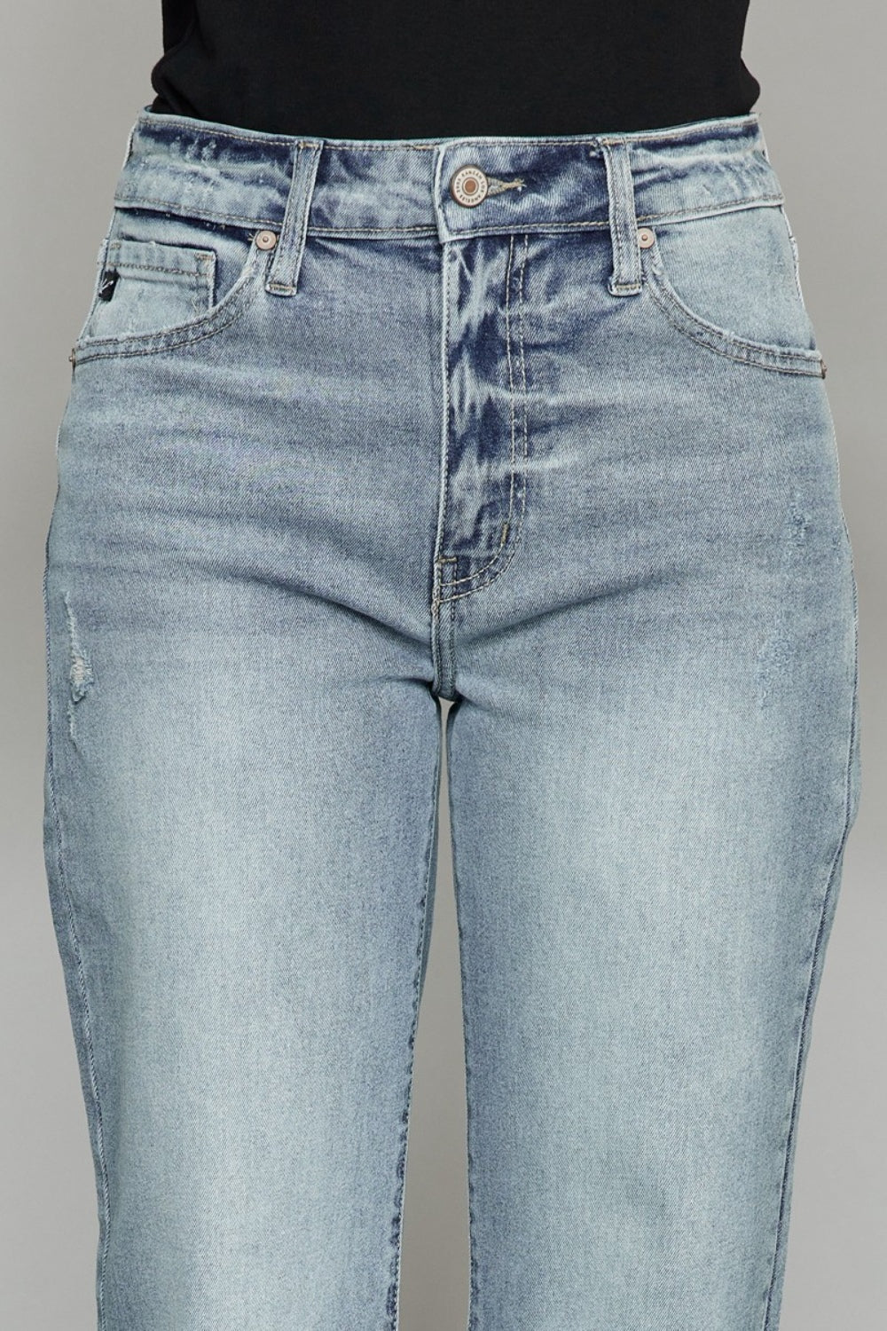 KanCan High Waist Raw Hem Cropped Wide Leg Jeans