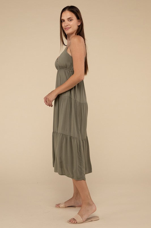 Woven Sweetheart Tiered Cami Midi Dress