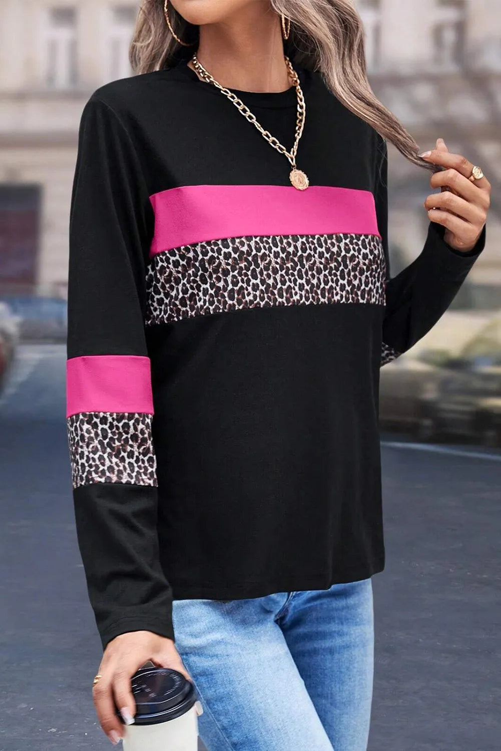 Leopard Round Neck Long Sleeve Tee